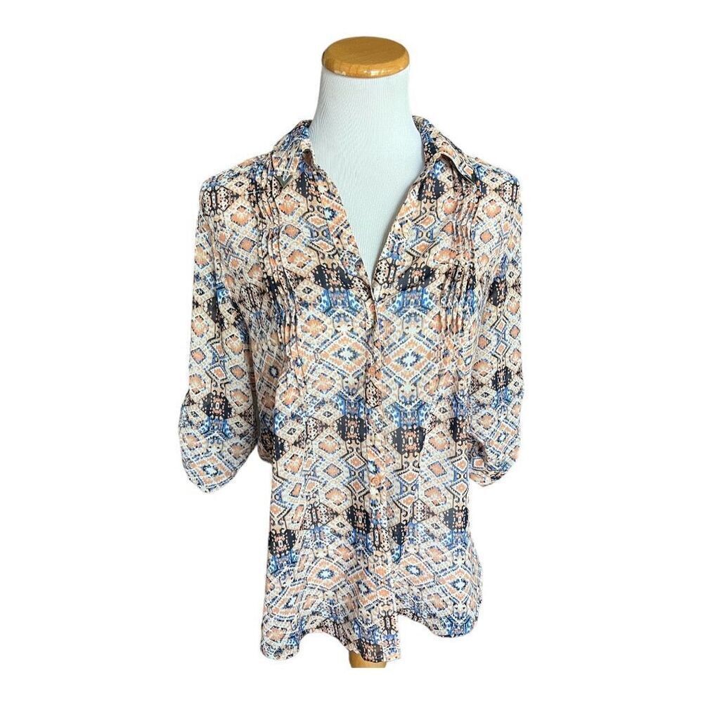 Womens Vintage America Blues Radiant Diamond Print Button Down Shirt - M